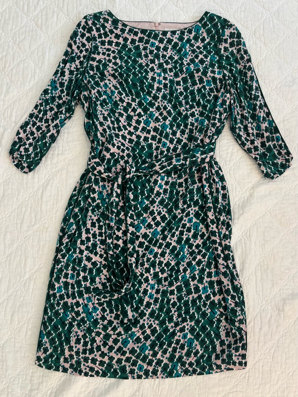 Boden Kelly Tie Waist Dress Green Pink Geometric Floral